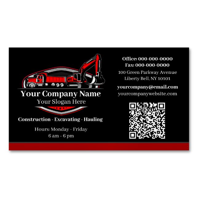 Professional Heavy Equipment Construction Company  Magnetic Business Card (Front)