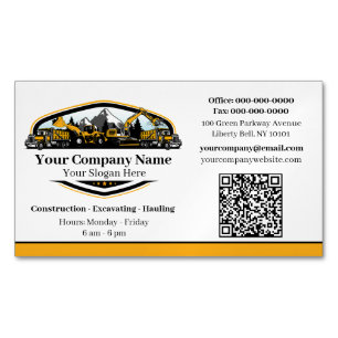 Professional Heavy Equipment Construction Company  Magnetic Business Card