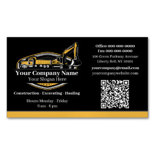 Professional Heavy Equipment Construction Company  Magnetic Business Card