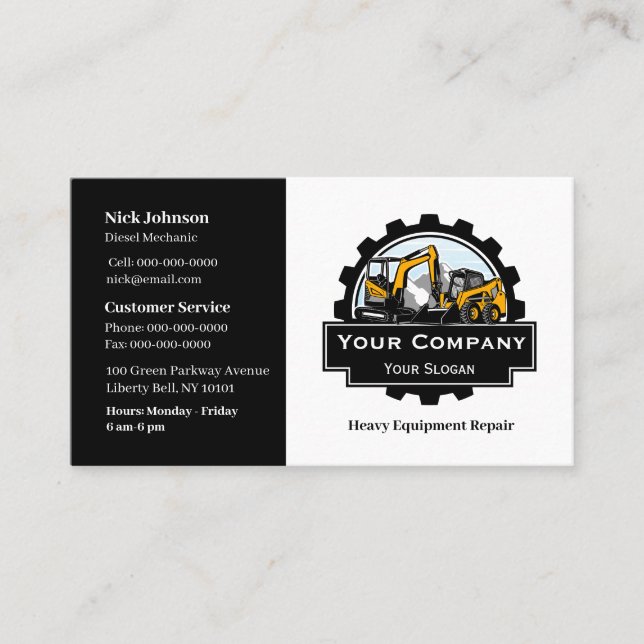 Professional Heavy Equipment Repair Company  Business Card (Front)