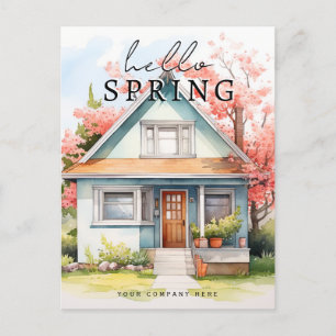 Professional Hello Spring Watercolor House Realty Postcard