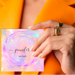 Professional Holographic Floral QR Code Logo Square Business Card