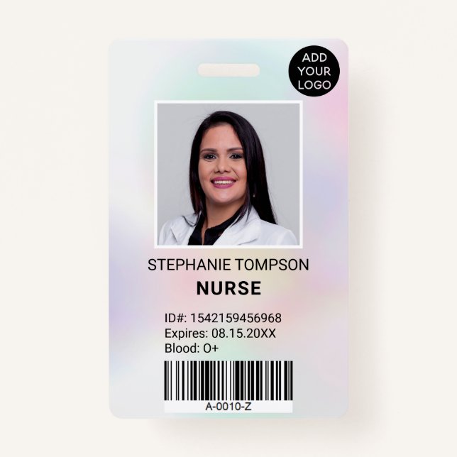 Professional holographic nurse photo logo code ID badge (Front)