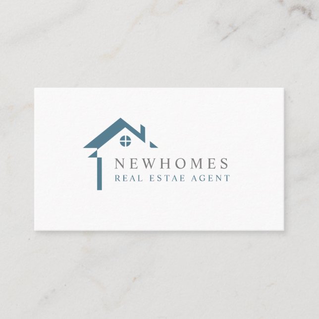 Professional Home Real Estate Agent Logo Blue Business Card (Front)