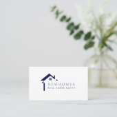 Professional Home Real Estate Agent Logo Navy Blue Business Card (Standing Front)
