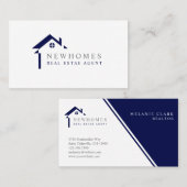 Professional Home Real Estate Agent Logo Navy Blue Business Card (Front/Back)