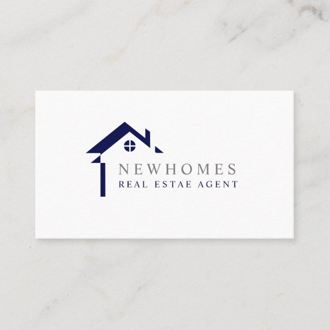 Professional Home Real Estate Agent Logo Navy Blue Business Card (Front)