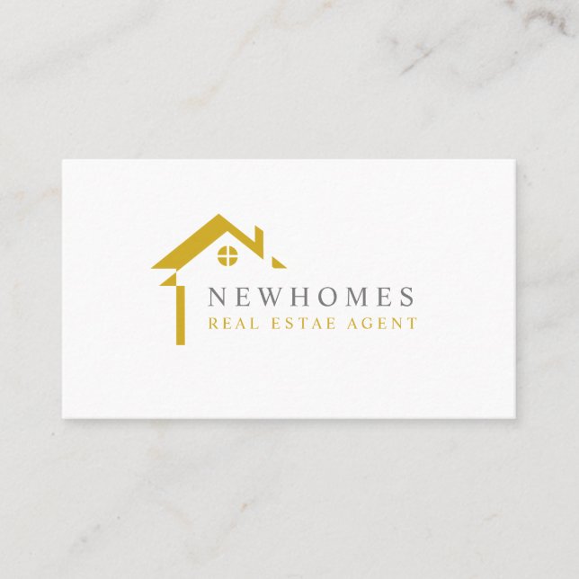 Professional Home Real Estate Agent Logo Yellow Business Card (Front)