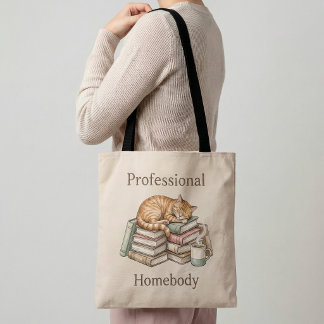 Professional Homebody Ginger Cat Books Funny Tote  Bag