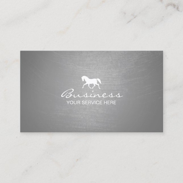 Professional Horse Equine Modern Silver Business Card (Front)