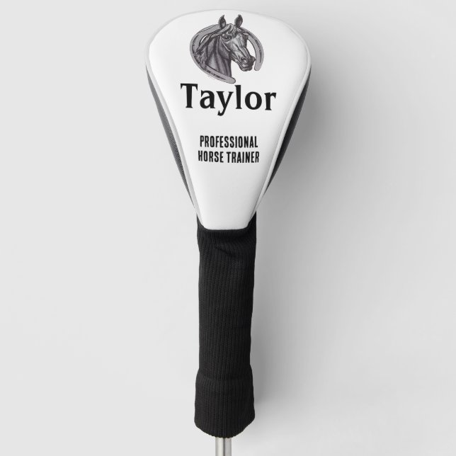 Professional Horse Trainer Black White Equine Golf Head Cover (Front)