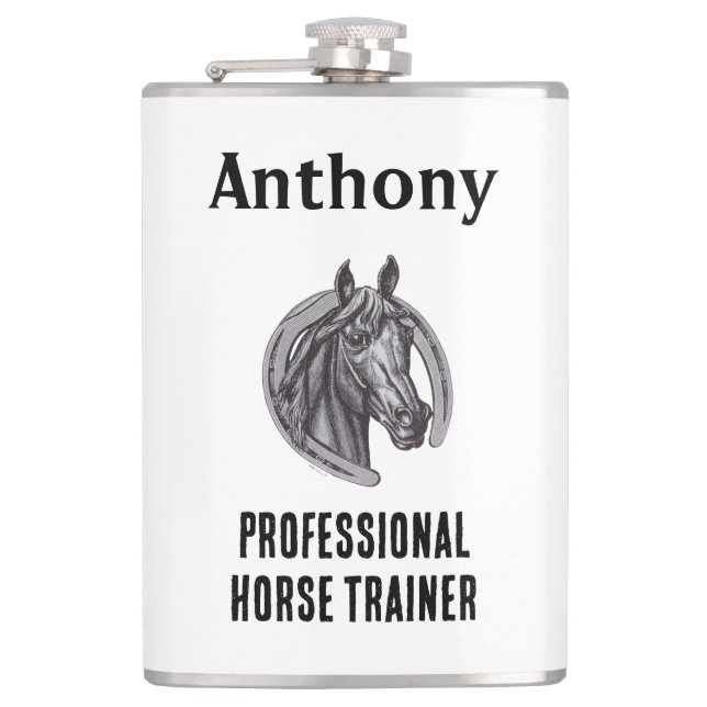 Professional Horse Trainer Black White Sketch Mare Hip Flask (Front)