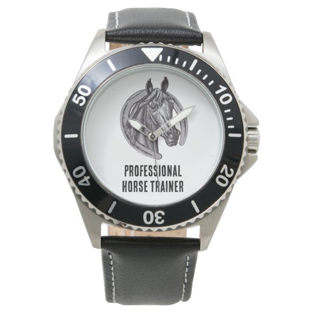 Professional Horse Trainer Black White Sketch Mare Watch (Front)