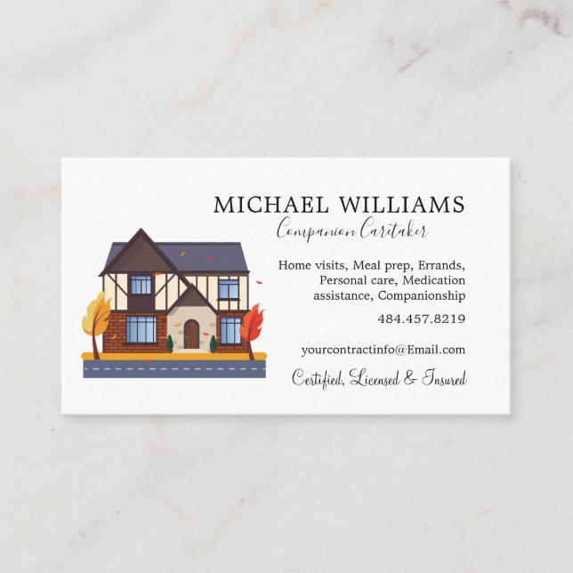 Professional House Caregiver Services Business Card (Front)