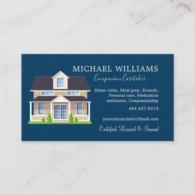 Professional House Caregiver Services Business Card (Front)