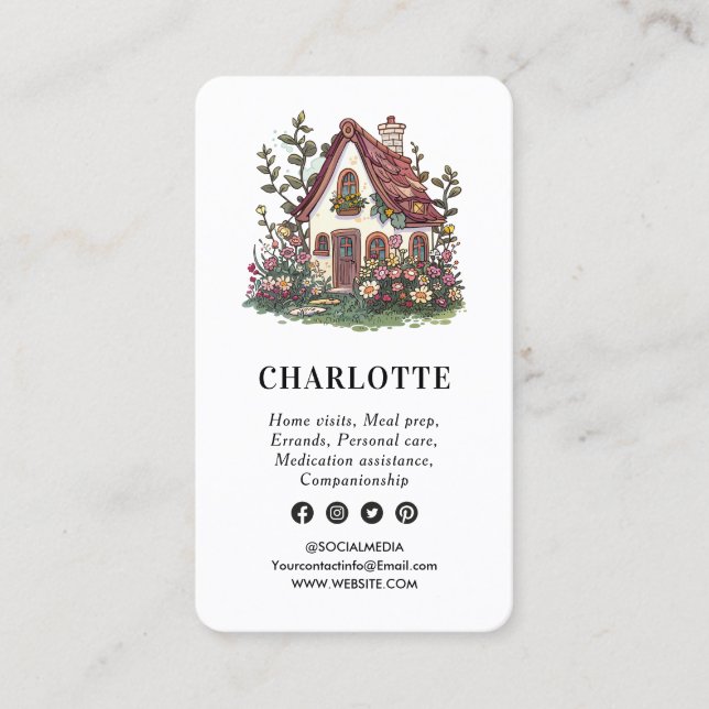 Professional House Caregiver Services QR Code Business Card (Front)