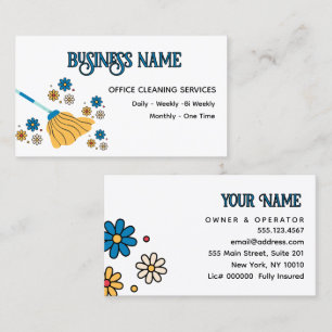 Professional House Cleaning daisy Retro Broom Business Card