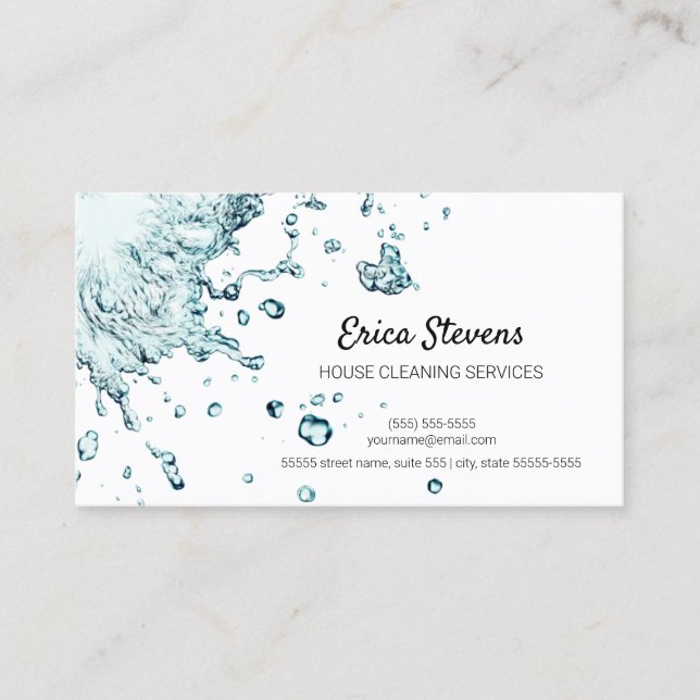 Professional House Cleaning Fresh Water Splash Business Card (Front)