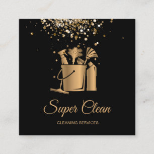 Professional House Cleaning Maid Gold Glitter Bus Square Business Card