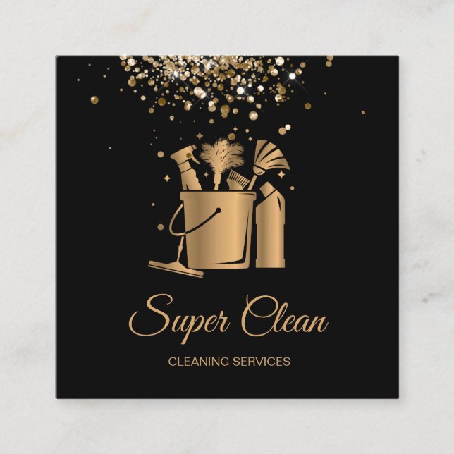 Professional House Cleaning Maid Gold Glitter  Bus Square Business Card (Front)