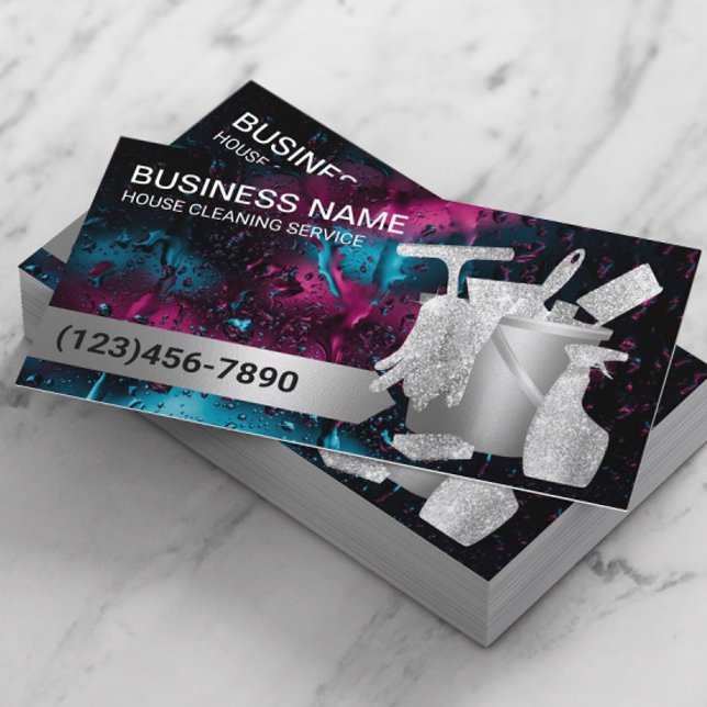 Professional House Cleaning Modern Rainy Window  Business Card (Creator Uploaded)