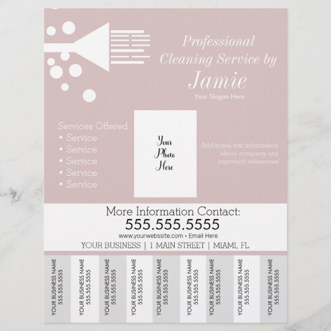 Professional House Cleaning Pink Tear Off Strips  Flyer (Front)