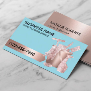 Professional House Cleaning Rose Gold & Baby Blue Business Card