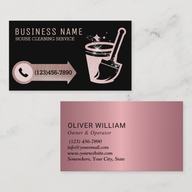 Professional House Cleaning Rose Gold Glitter Business Card (Front/Back)