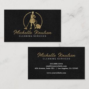 Professional House Cleaning Service black Gold Business Card