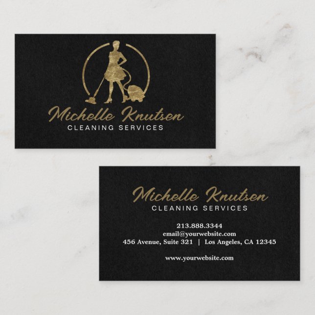 Professional House Cleaning Service black Gold  Business Card (Front/Back)