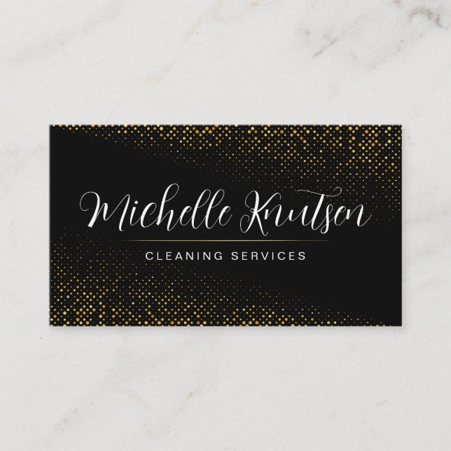 Professional House Cleaning Service black Gold Business Card (Front)