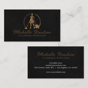 Professional House Cleaning Service black Gold Business Card
