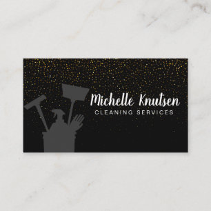Professional House Cleaning Service black Gold Business Card