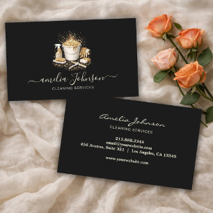 Professional House Cleaning Service black Gold     Business Card