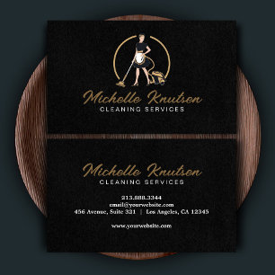 Professional House Cleaning Service black Gold Business Card