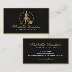 Professional House Cleaning Service black Gold Business Card