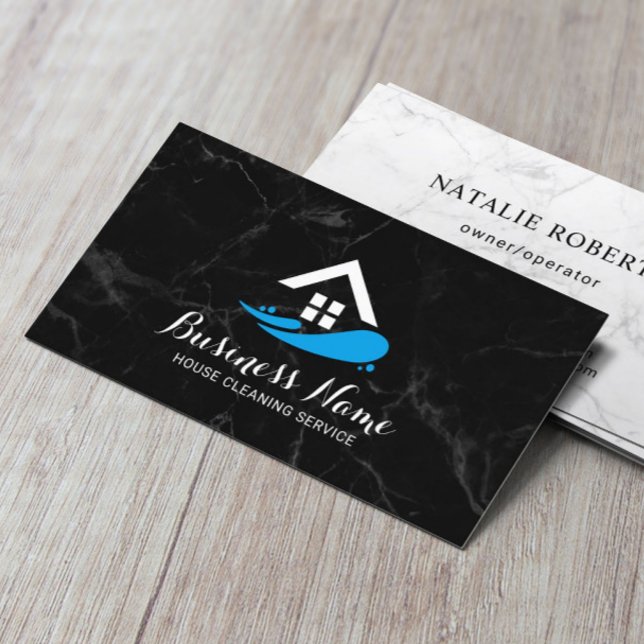 Professional House Cleaning Service Dark Marble Business Card (Creator Uploaded)