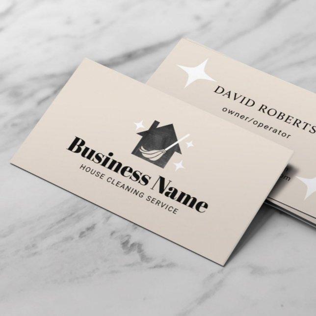 Professional House Cleaning Service Elegant Cream Business Card (Creator Uploaded)
