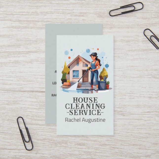 Professional House Cleaning Service Housekeeping Business Card (Front/Back In Situ)