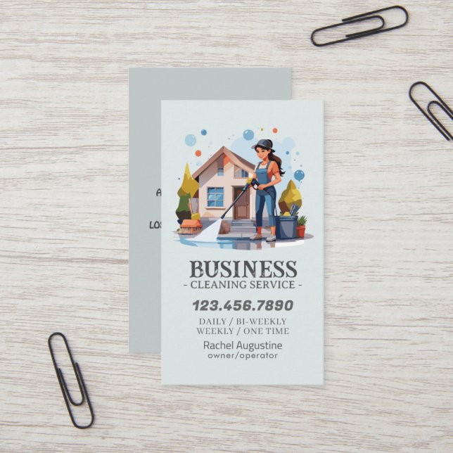 Professional House Cleaning Service Housekeeping Business Card (Front/Back In Situ)