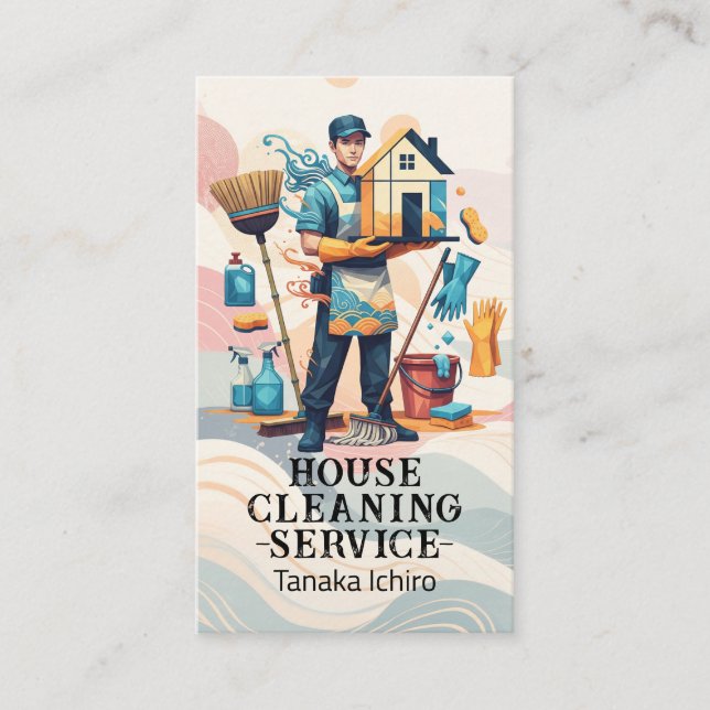 Professional House Cleaning Service Housekeeping Business Card (Front)