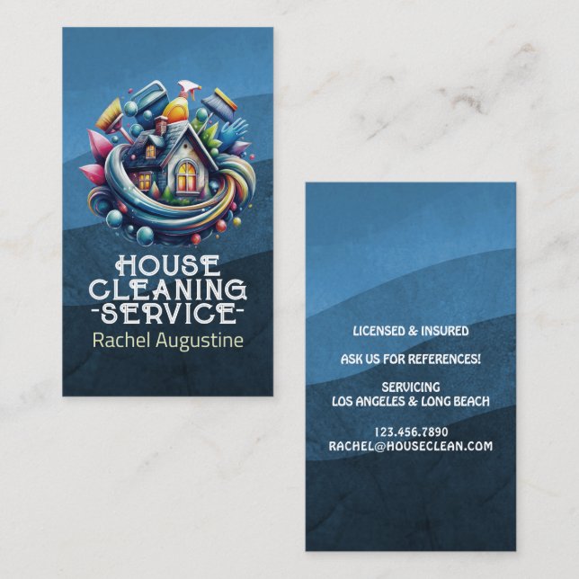 Professional House Cleaning Service Housekeeping Business Card (Front/Back)
