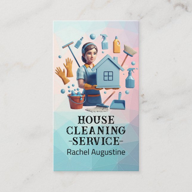 Professional House Cleaning Service Housekeeping Business Card (Front)