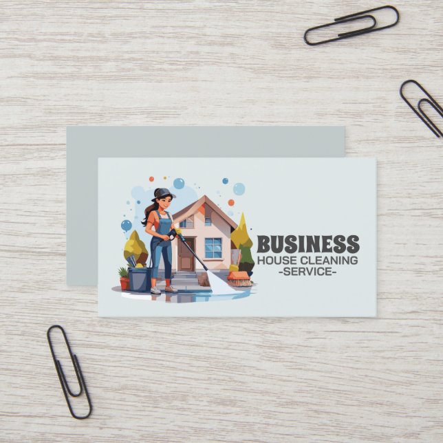 Professional House Cleaning Service Housekeeping Business Card (Front/Back In Situ)