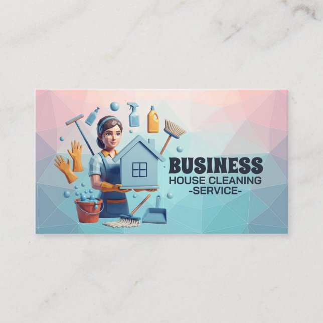 Professional House Cleaning Service Housekeeping Business Card (Front)