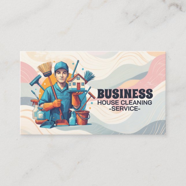Professional House Cleaning Service Housekeeping Business Card (Front)