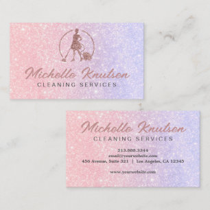 Professional House Cleaning Service pink glitter   Business Card