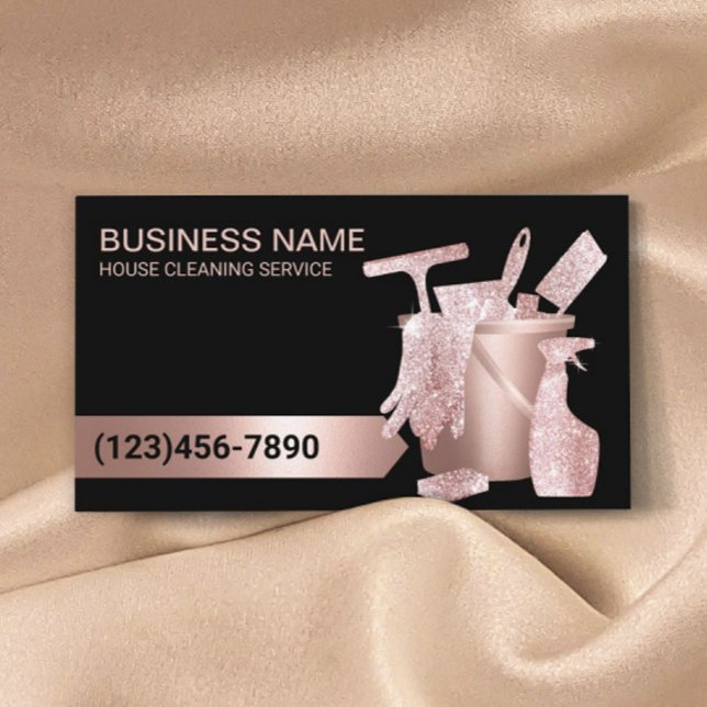 Professional House Cleaning Service Rose Gold Business Card (Creator Uploaded)