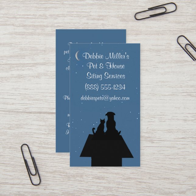 Professional House Dog Cat Pet Sitting  Business Card (Front/Back In Situ)
