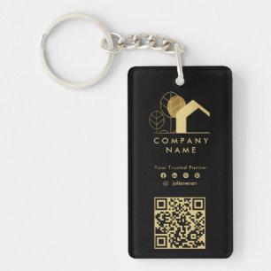 Professional House Logo Black and Gold Qr code Key Ring